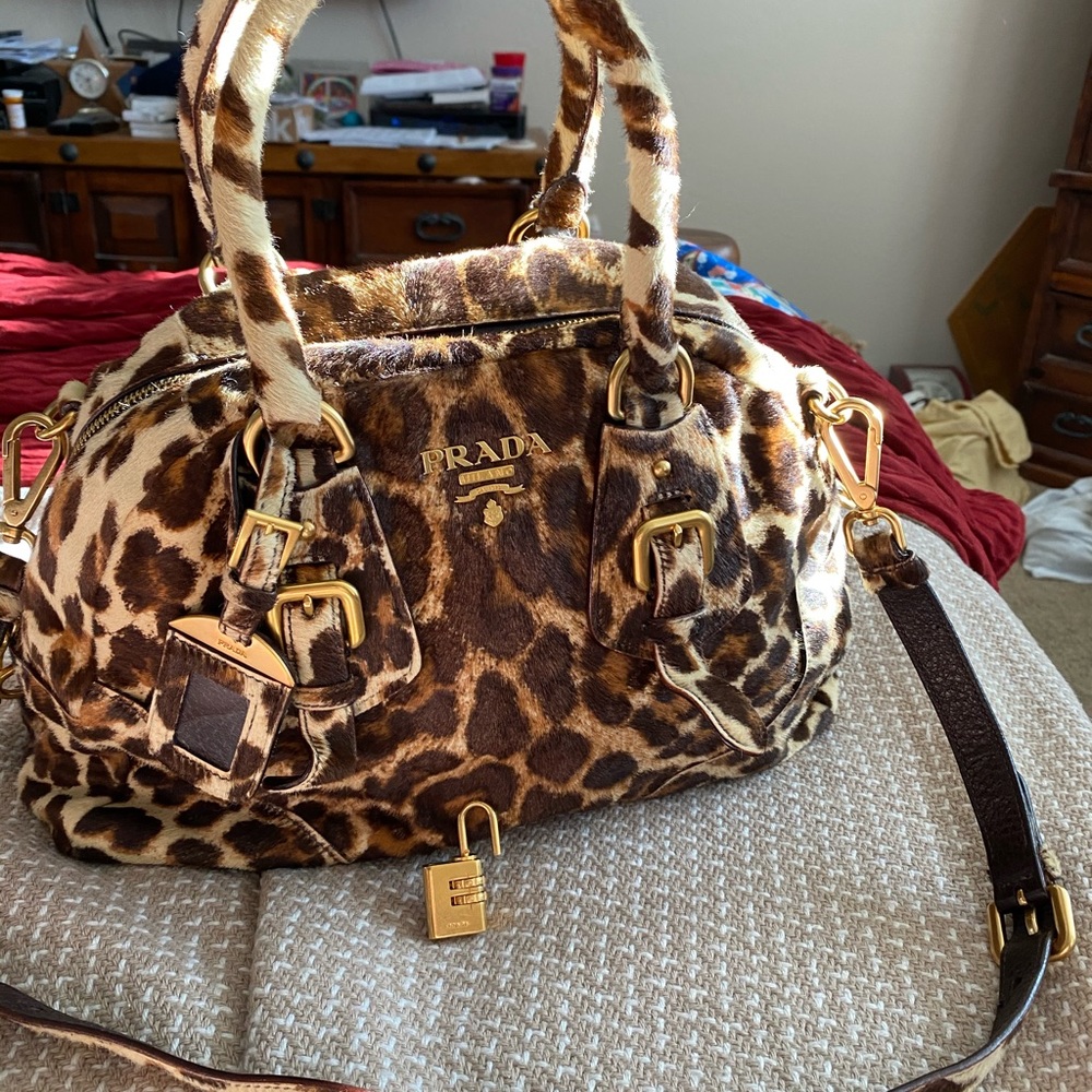 Prada calf skin with cheetah look shoulder bag